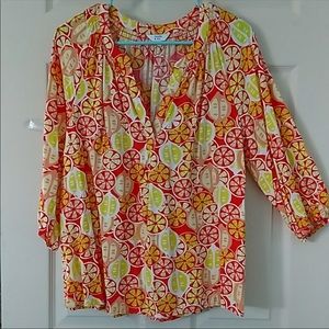Yellow & Orange citrus Crown & Ivy top sz Large